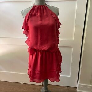 Parker Red Ruffled Tiered Halter Mini Dress